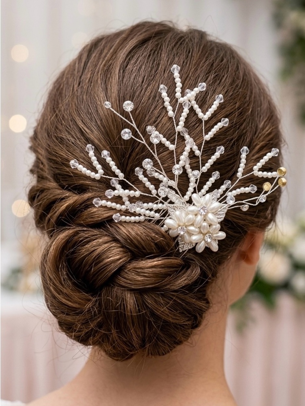Bridal Pearl & Crystal Hair Comb - Ivory/Silver small
